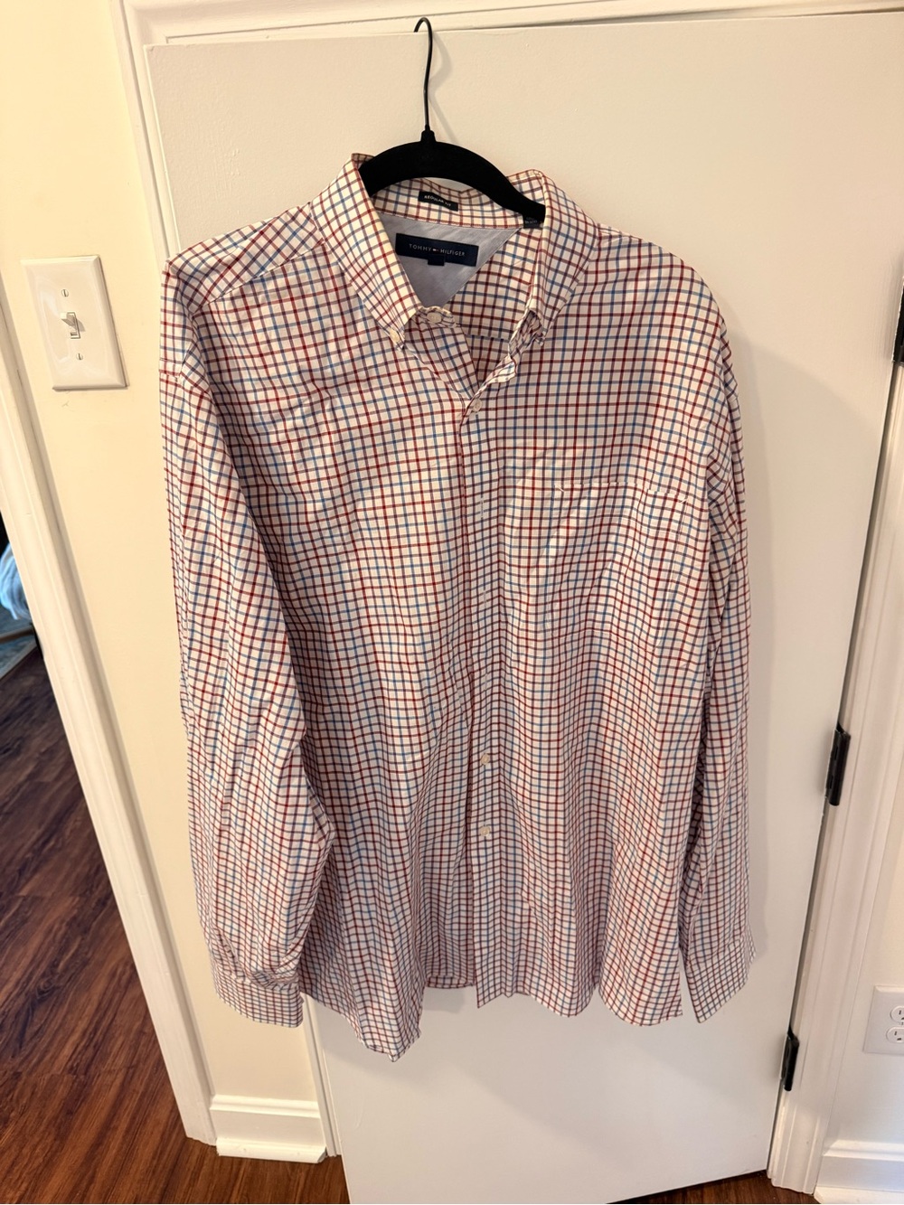 Tommy Hilfiger Men’s Red, Blue & White Windowpane Button-Down Shirt